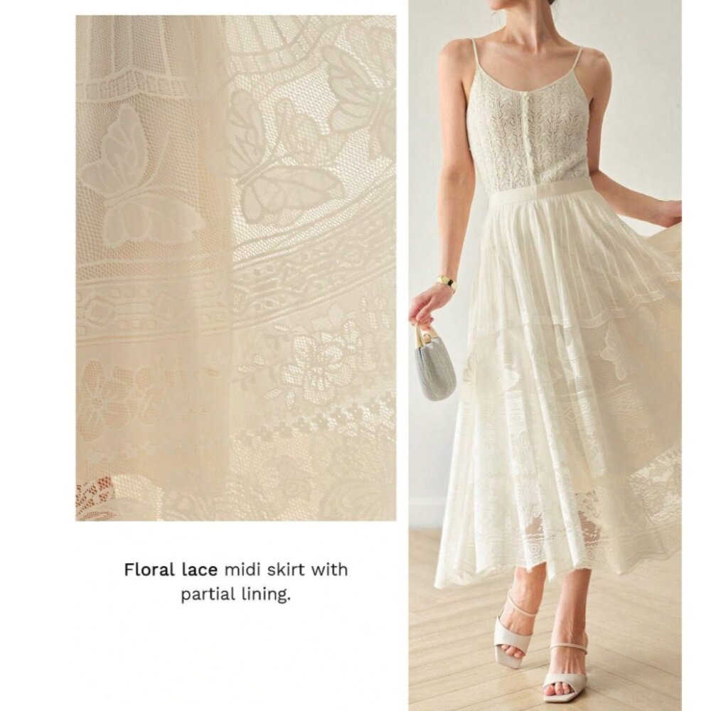 Womens PREMIUM SOLID LACE OVERLAY FLARE SKIRT Size Small